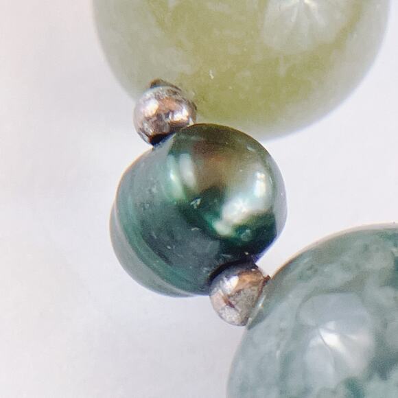 VTG Moss Agate and Peacock Pearl Beaded Artisan Necklace Y2K Natural Stone - Picture 9 of 10